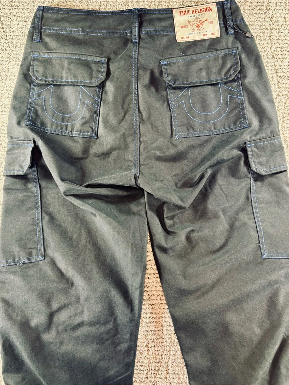 NWT True Religion Men’s Size 30 Jet Black/Pacific Blue Cargo Pants